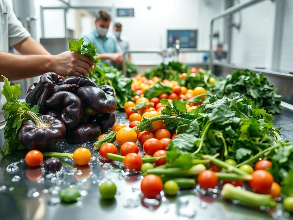 Fresh produce being sorted and inspected